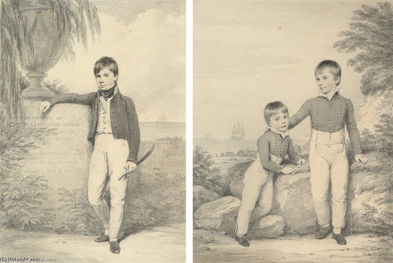 Portrait Of George Carnegie, Lord Rosehill, Small Full-length, His Right Arm Resting On A Plinth; And Double Portrait Of George Carnegie, Lord Rosehill — Henry Edridge
