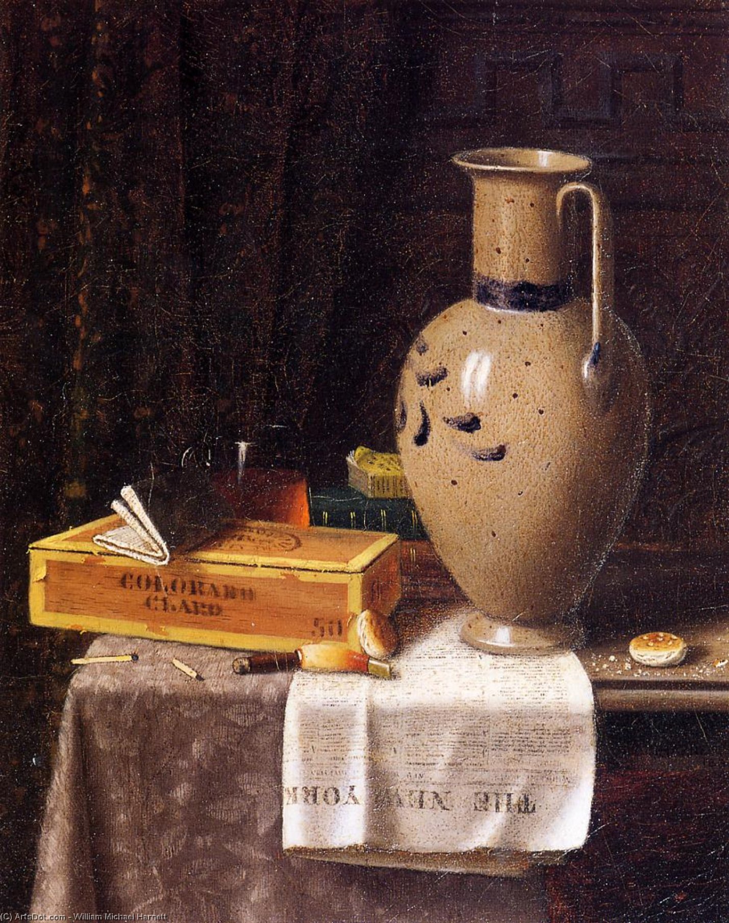 Cigar Box, Pitcher And 'new York World' — William Michael Harnett