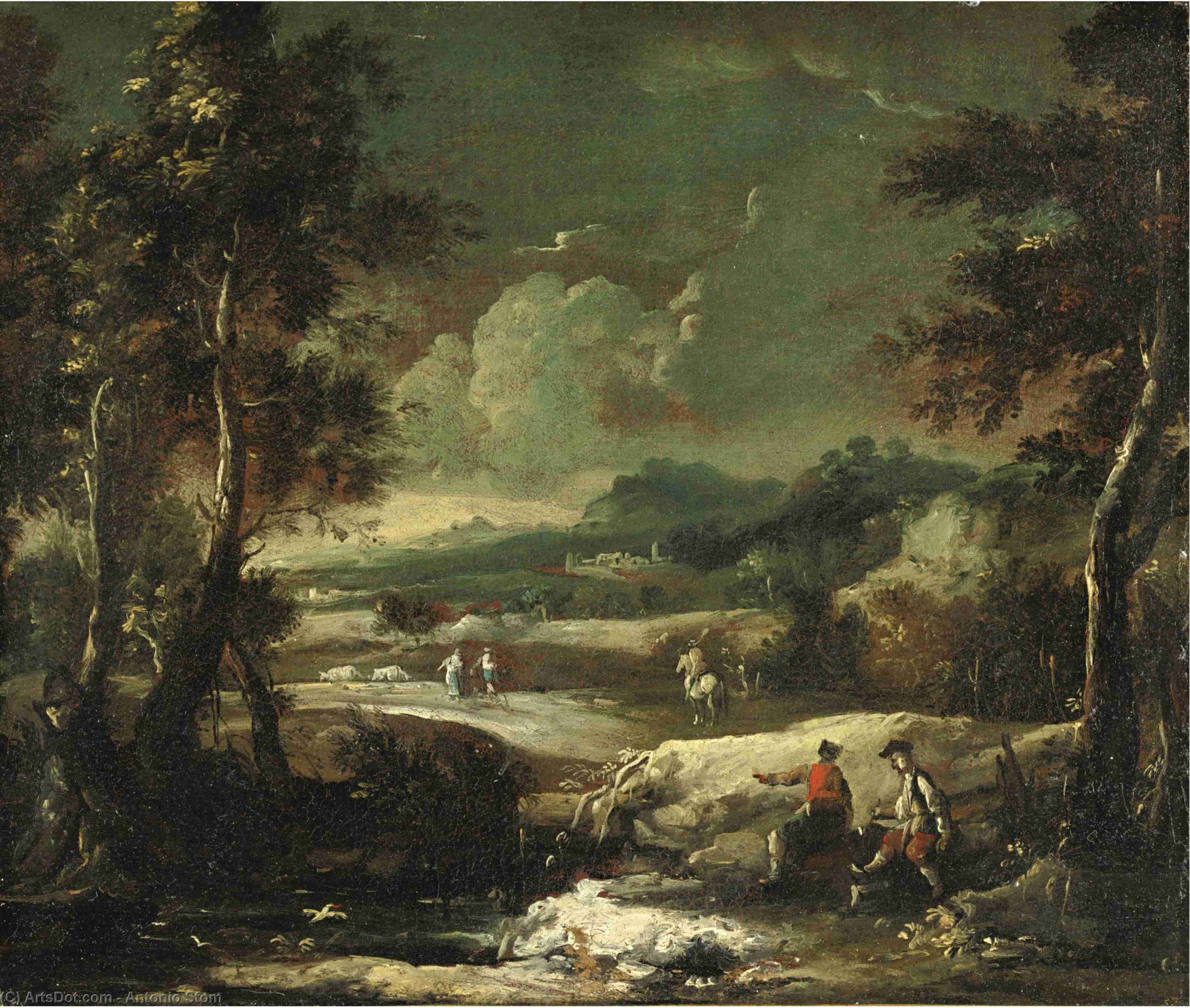 Paesaggio Con Viandanti Seduti Presso Un Fiume — Antonio Stom