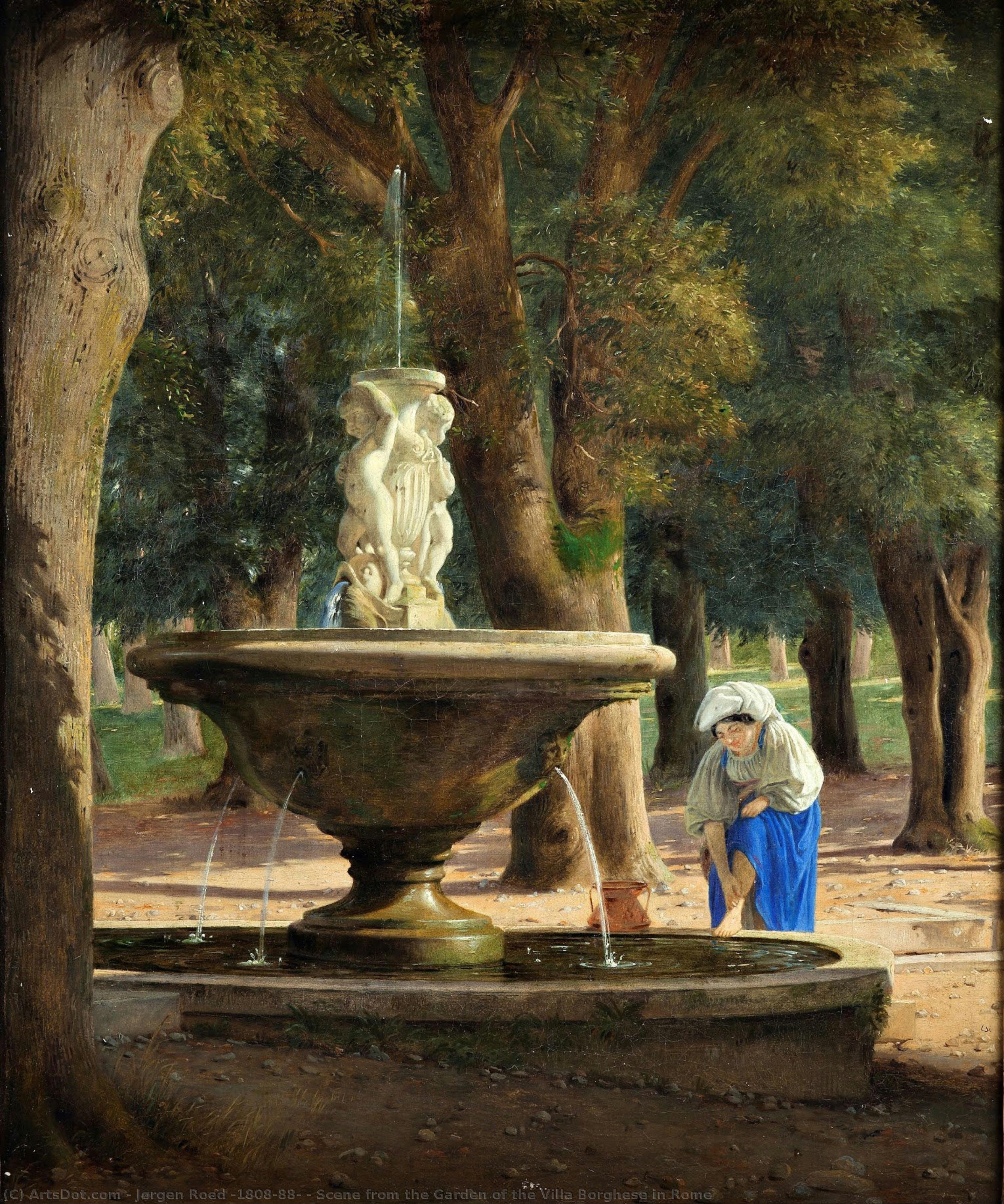 Scene From The Garden Of The Villa Borghese In Rome — Jørgen Roed (1808–88)