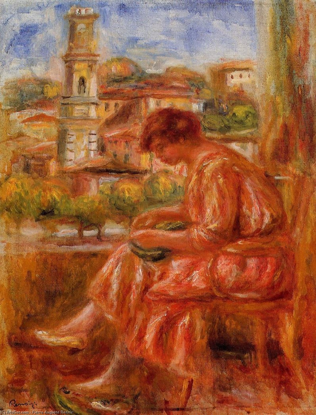 Frau Am Fenster Mit Blick Auf Nizza — Pierre-auguste Renoir