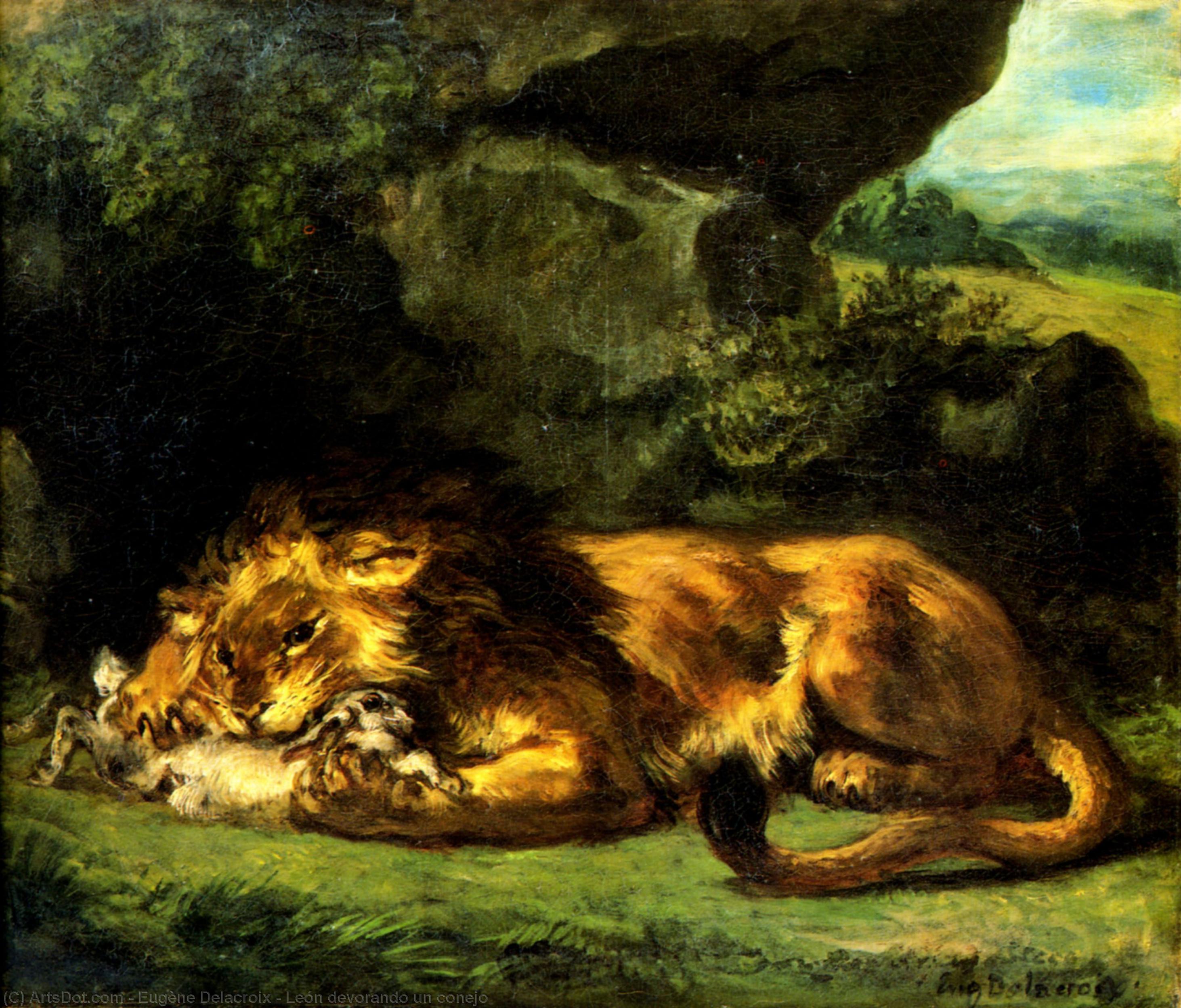 León Devorando Un Conejo — ウジェーヌ・ドラクロワ