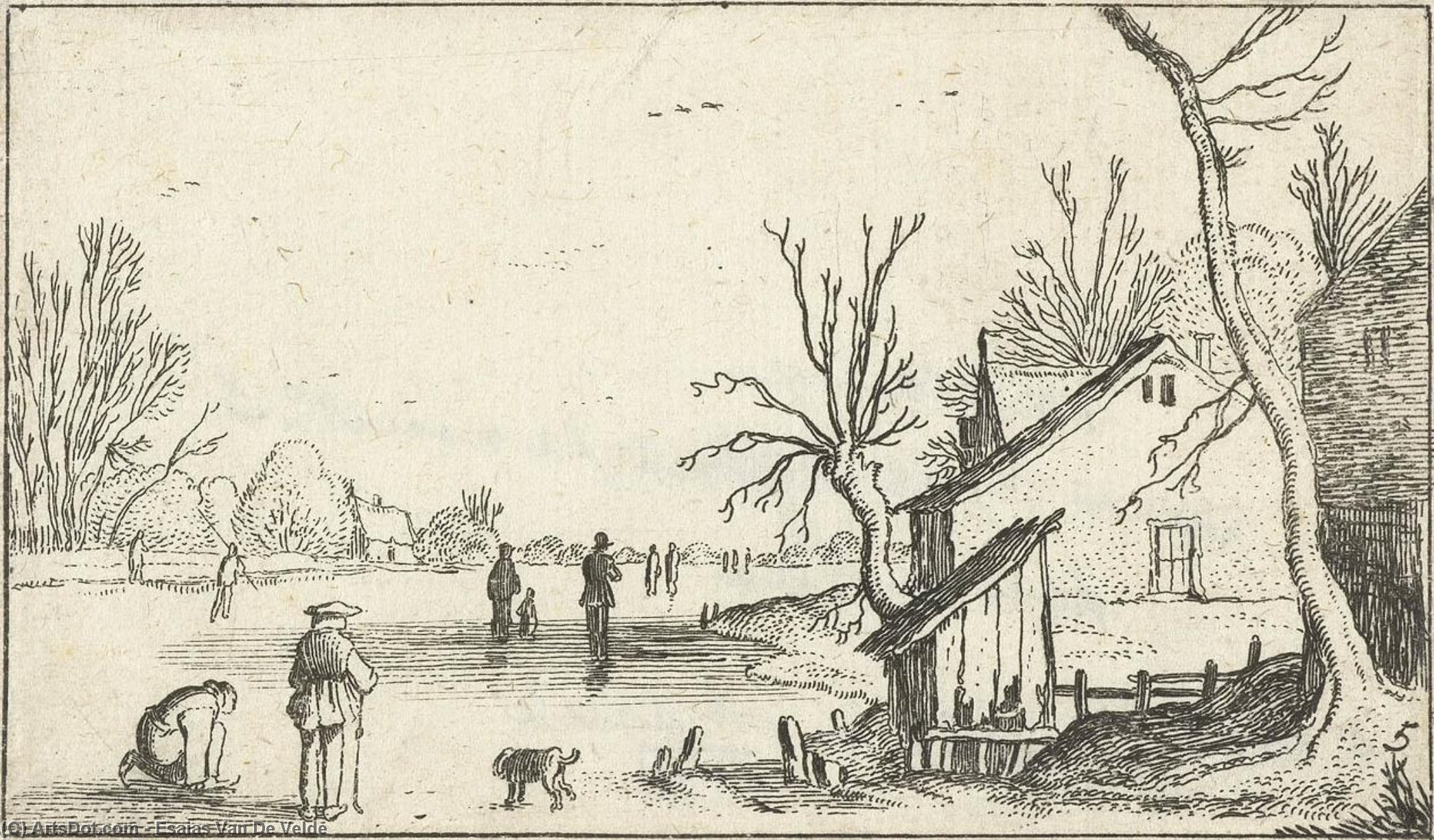 Farm Near Frozen River With Skaters On The Ice — Esaias Van De Velde