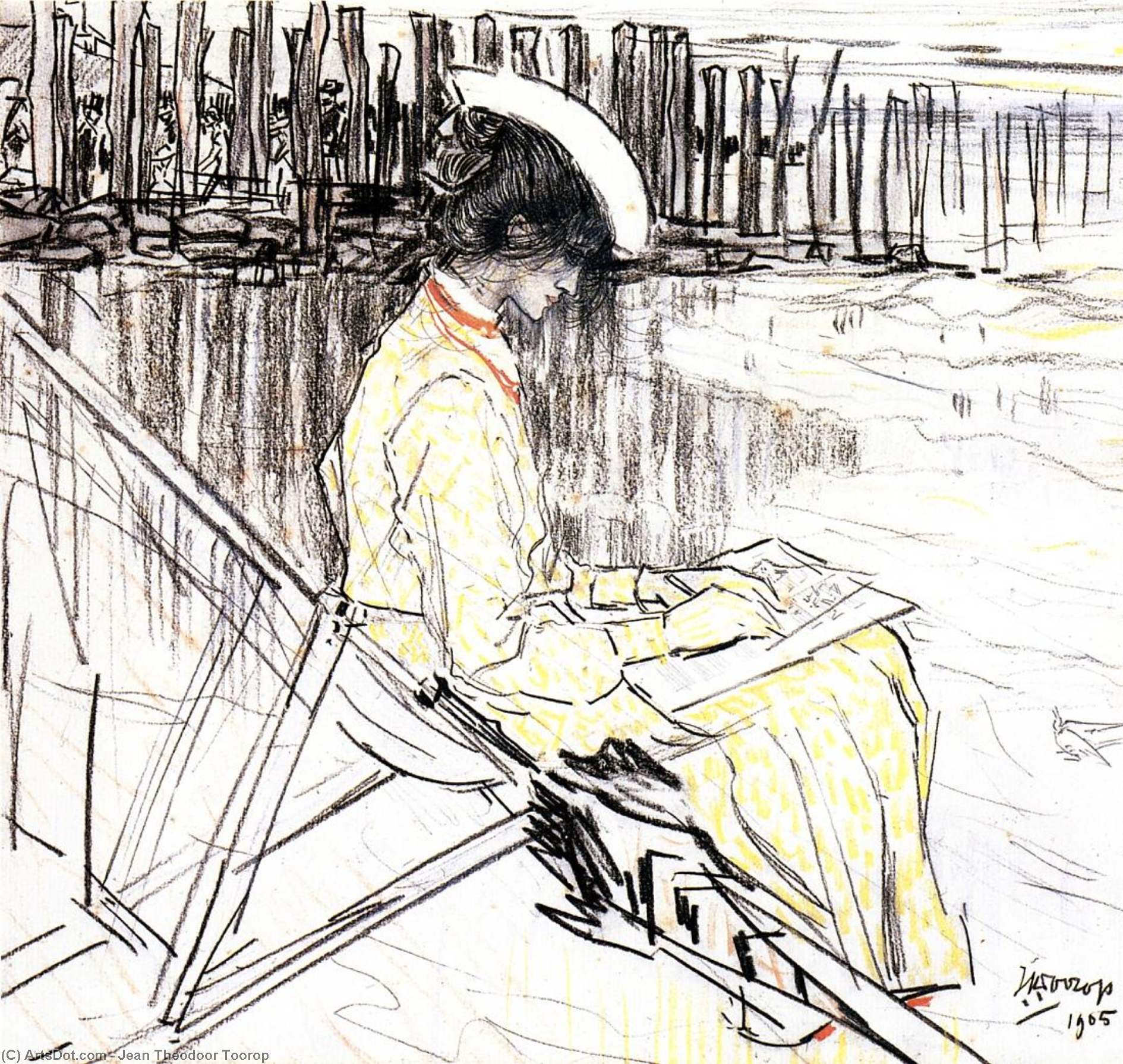 Portrait Of Emma Bellwidt On The Beach At Domburg — Jean Theodoor Toorop