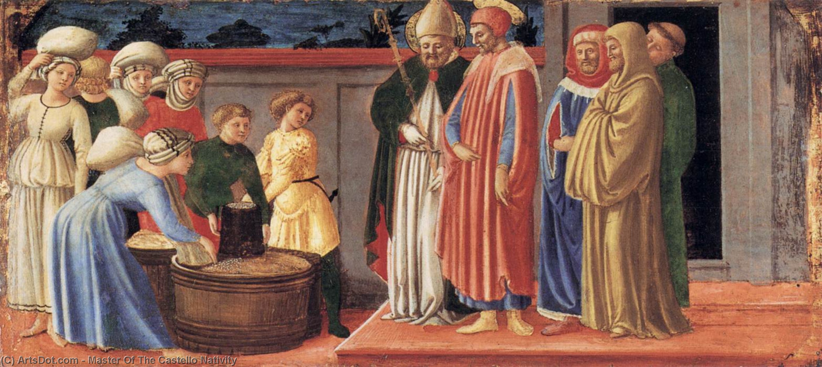 Sts Justus And Clement Multiplying The Grain Of Volterra — Master Of The Castello Nativity
