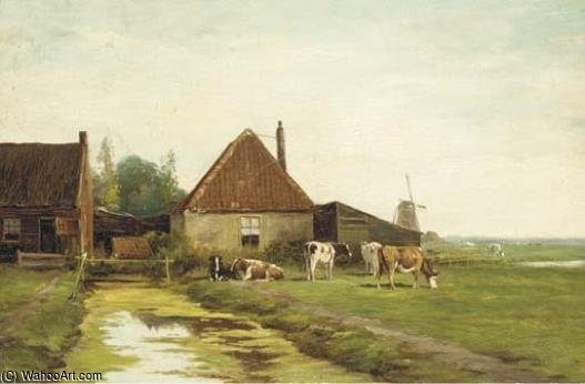 Cattle By A Farmhouse On A Canal — Willem Vester