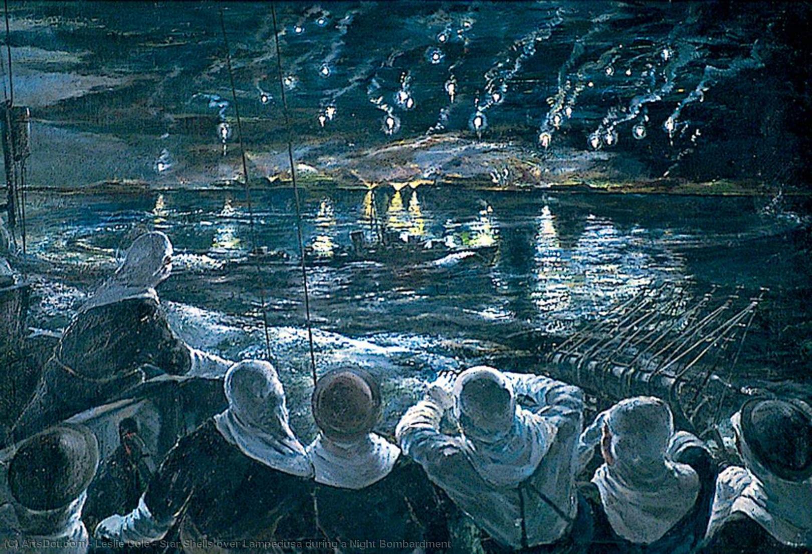 Star Shells Over Lampedusa During A Night Bombardment — Leslie Cole