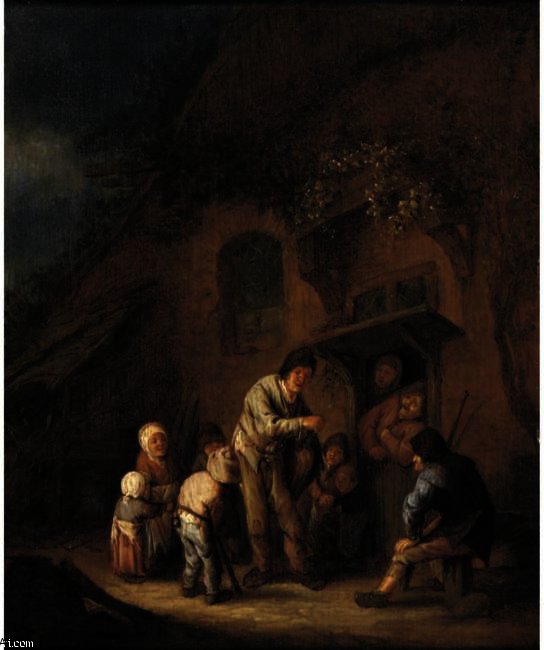A Hurdy-gurdy Player Before A Farmhouse — Adriaen Van Ostade