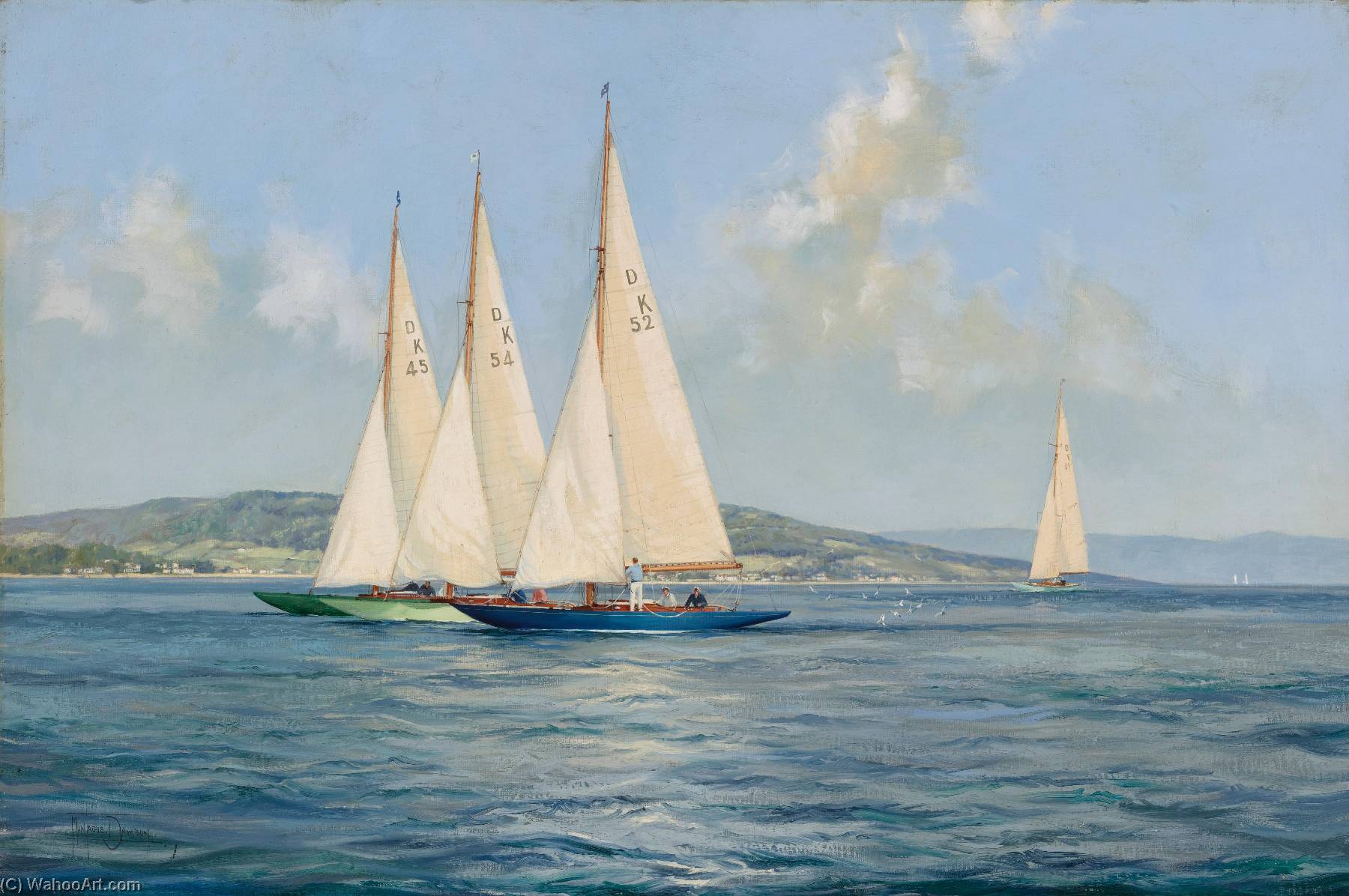 Gay Dragons Dragon Class Yachts Jockeying For The Start On The River Clyde, Scotland — Montague Dawson