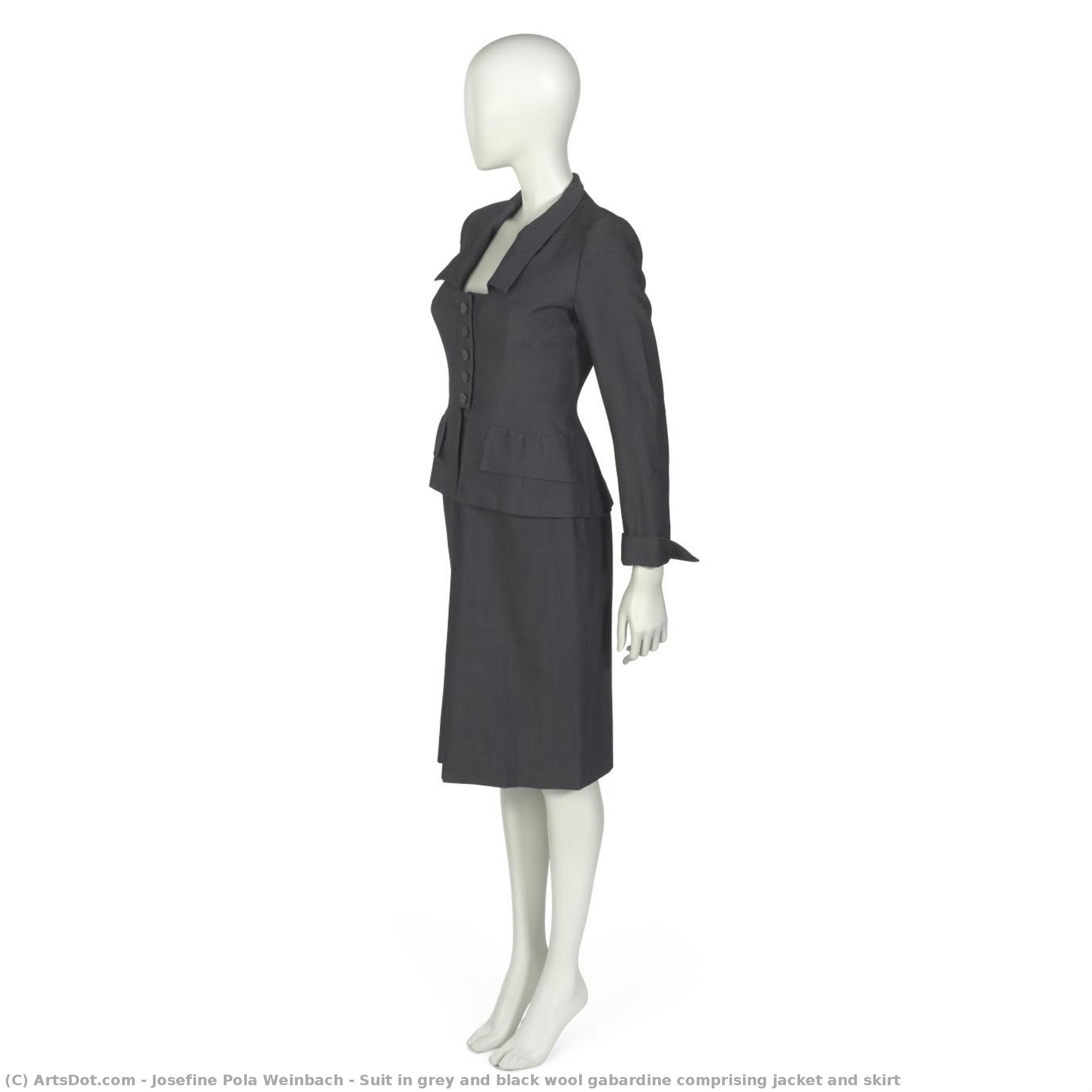 Suit In Grey And Black Wool Gabardine Comprising Jacket And Skirt — Josefine Pola Weinbach