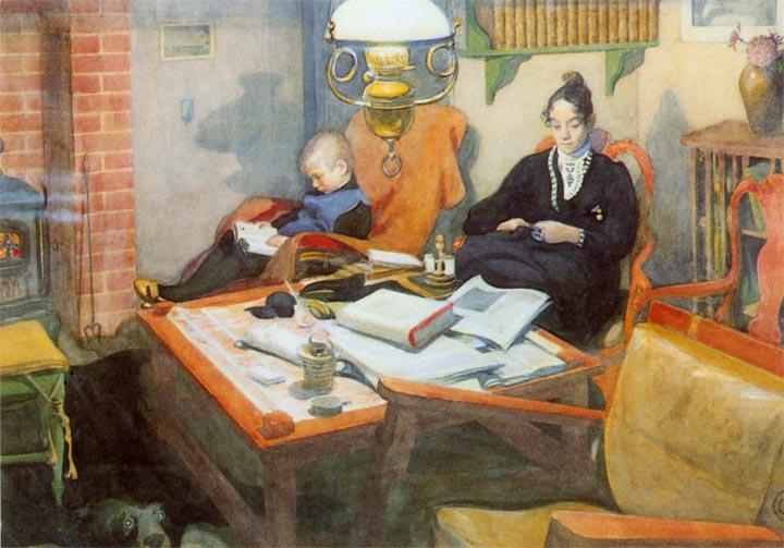 At The Evening Lamp — Carl Larsson
