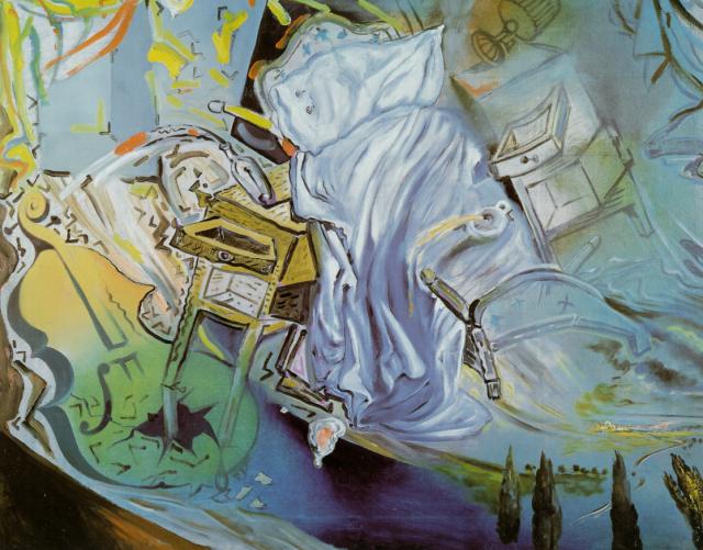 Bed And Two Bedside Tables Ferociously Attacking A Cello (last State), 1983 — Salvador Dalí