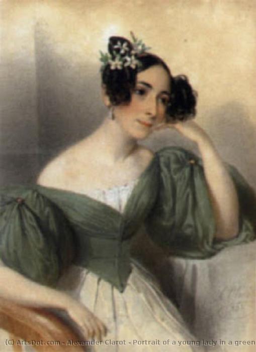 Portrait Of A Young Lady In A Green Dress And Flowers In Her Hair — Alexander Clarot
