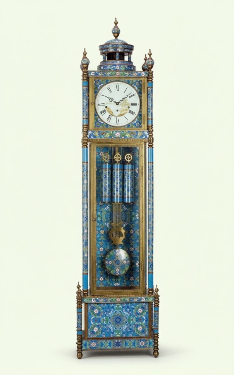 Antique Blue Mosaic Grandfather Clock With German Movement