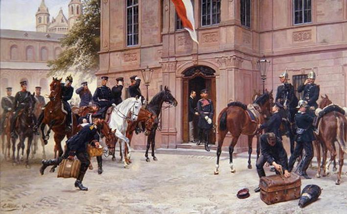 Kronprinz Ludwig Iv Von Hessen Darmstadt Und Cornelius Heyl Am Schlösschen Worms Abmarsch Des Großherzogs Ludwig Iv. 1870 Vor Dem Heylschen Schlösschen — Emil Hünten