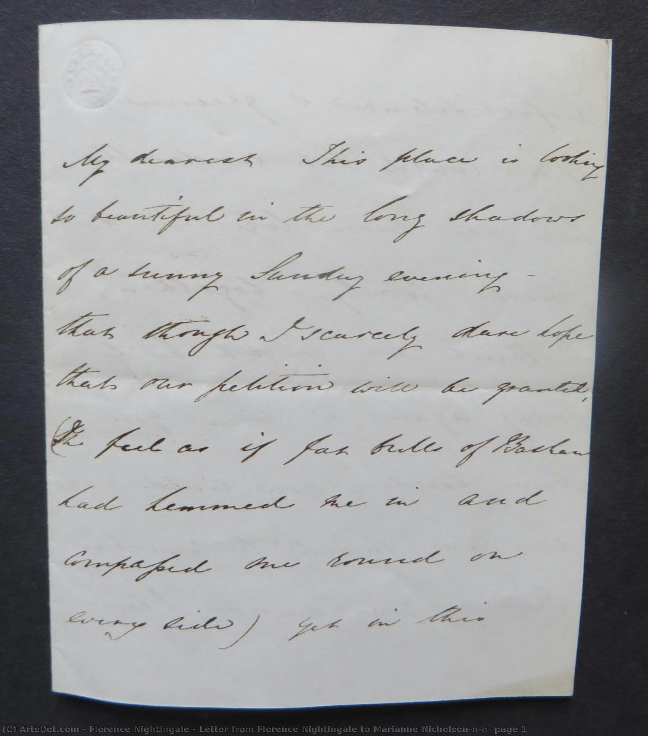 Letter From Florence Nightingale To Marianne Nicholson\n\n- Page 1 — Florence Nightingale