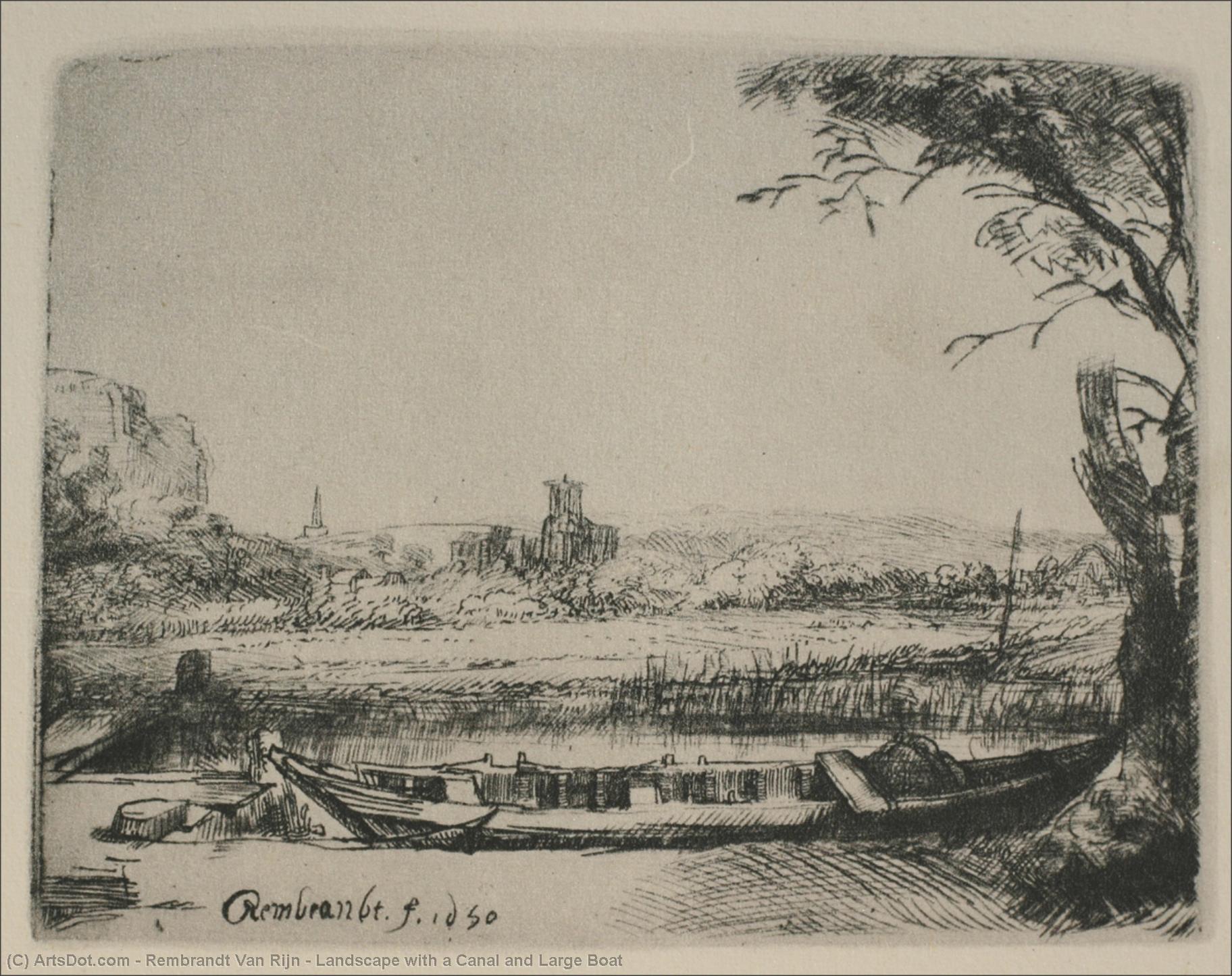 Landschaft Mit Kanal Und Großes Schiff — Rembrandt Van Rijn