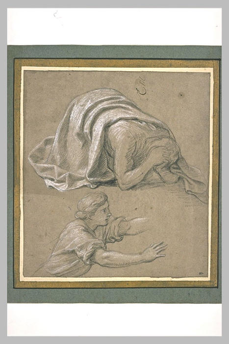 Homme Drapé Prosterné. Jeune Homme À Mi-corps, Les Bras En Avant — Charles Le Brun