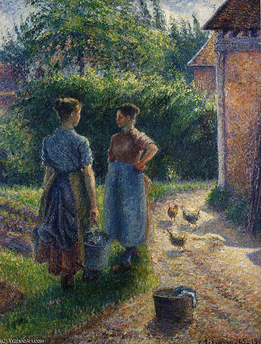 Peasants Chatting In The Farmyard, Eragny. — Camille Pissarro