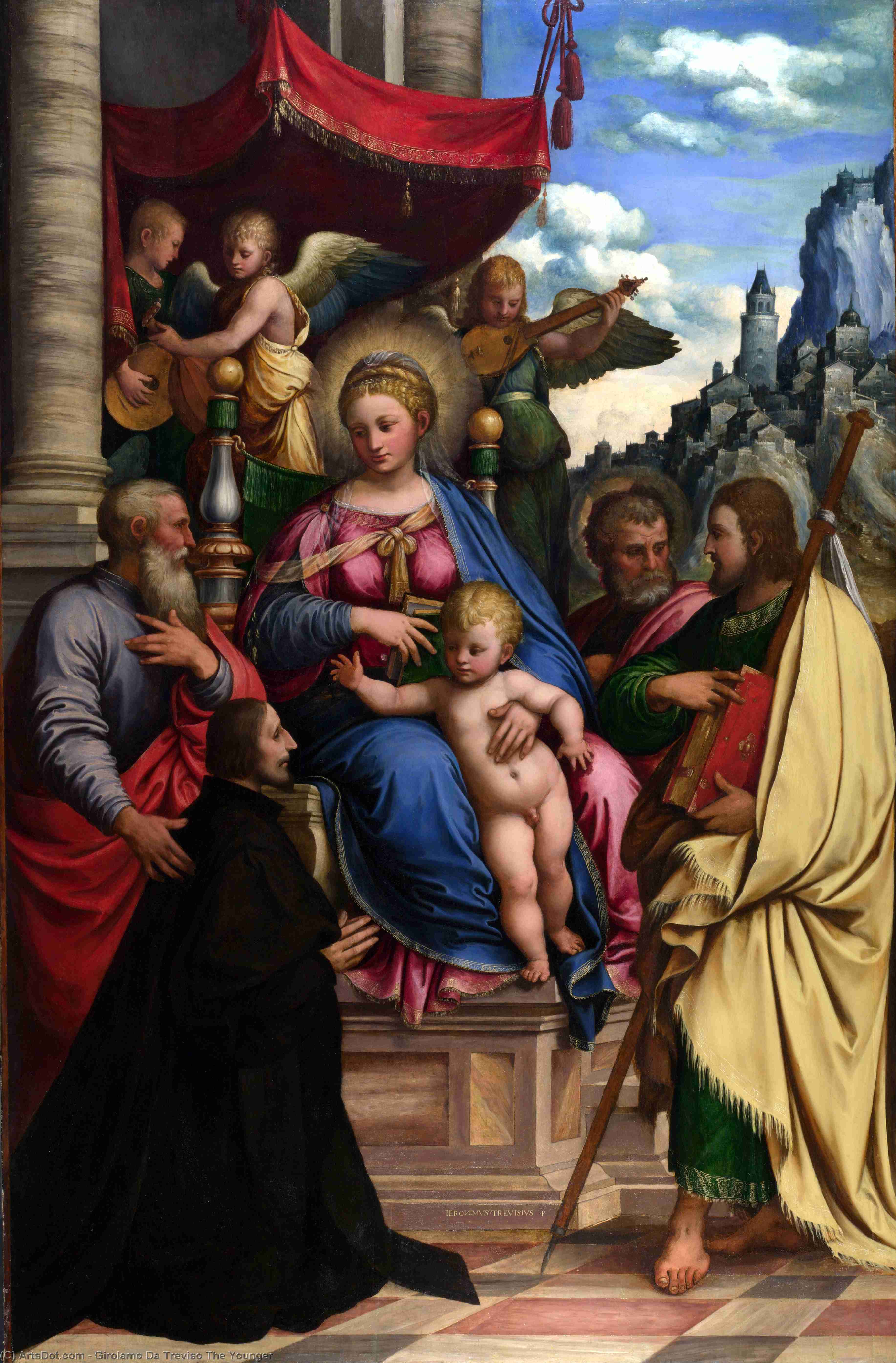 Madonna And Child With Angels, Saints And A Donor — Girolamo Da Treviso The Younger