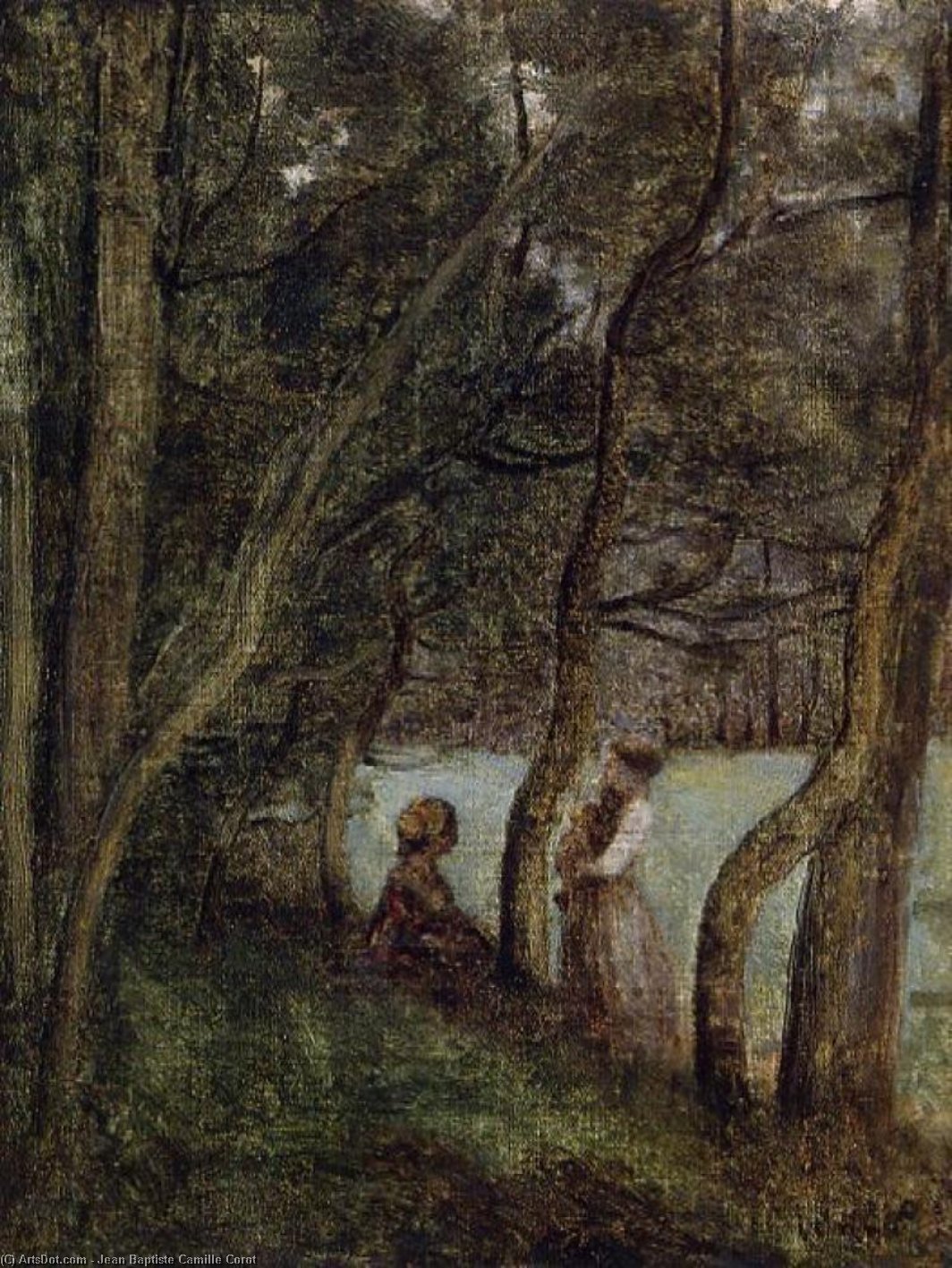 Les Alinges, Haute Savoie, Figures Under The Trees — Jean-baptiste-camille Corot