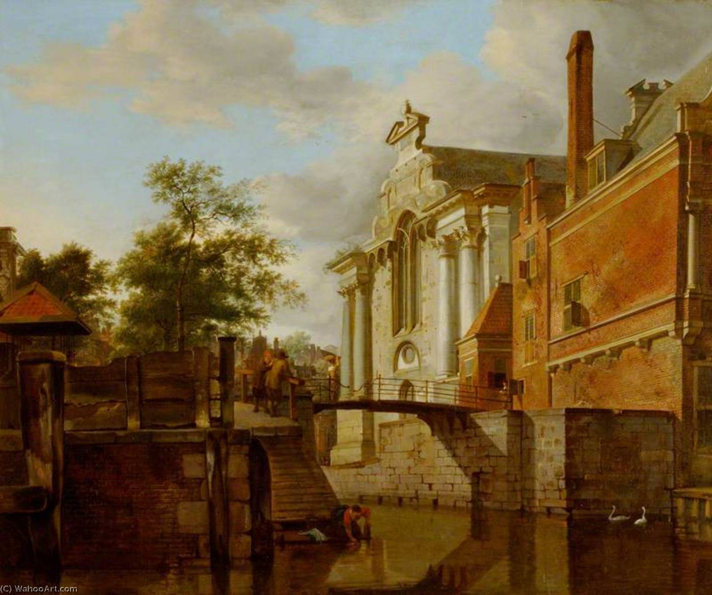 A Canal Junction, Near A Church — Jan Van Der Heyden