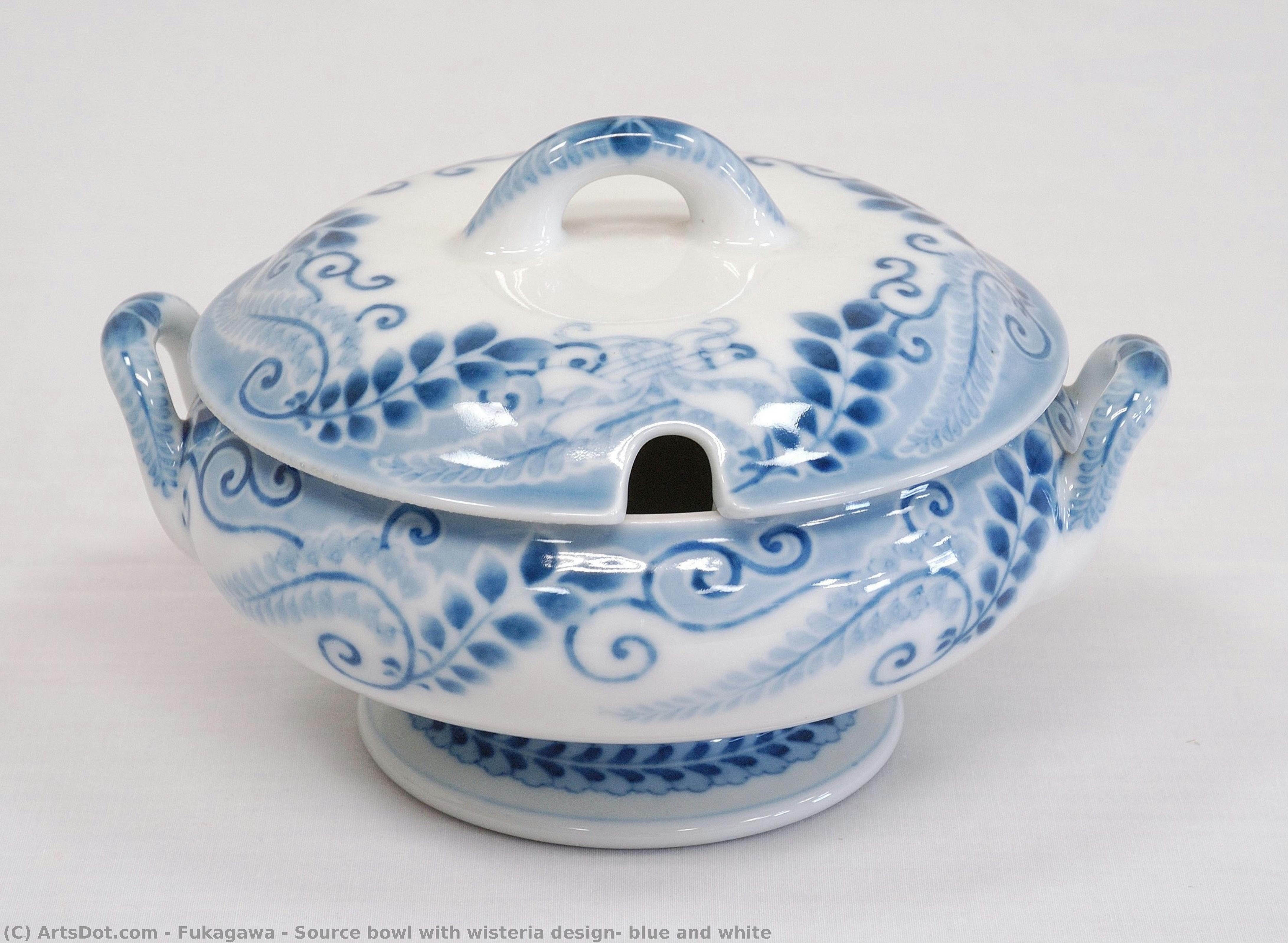 Source Bowl With Wisteria Design, Blue And White — Фукагава