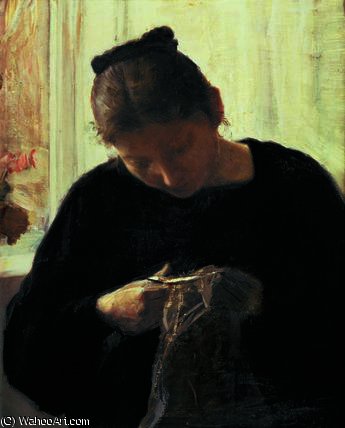A Woman Sewing — Carl Vilhelm Holsoe