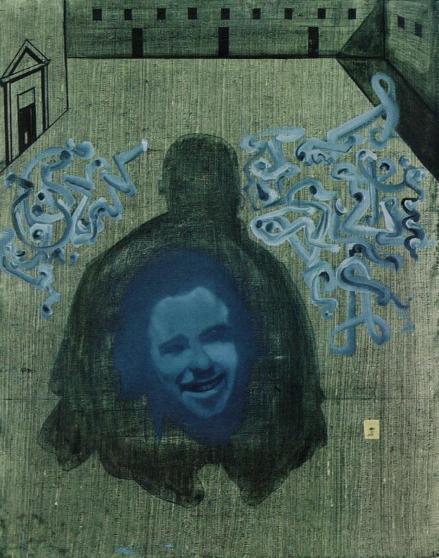 Im Hof Des Escorials Erscheint Die Silhouette Von Sebastian De Morra, In Der Das Gesicht Von Gala, Umgeben Von Katastrophischen Zeichen, Zu Sehen (stereoskopisches Werk, Unvollendet), 1982 — Salvador Dalí