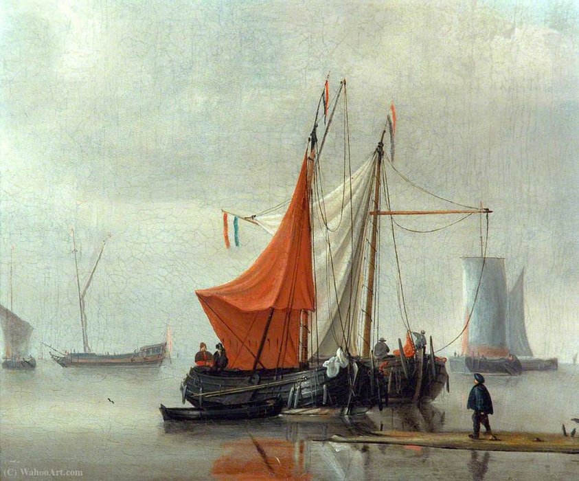 Dutch Inshore Boats Moored To A Jetty — Hendrik Jacobsz Dubbels