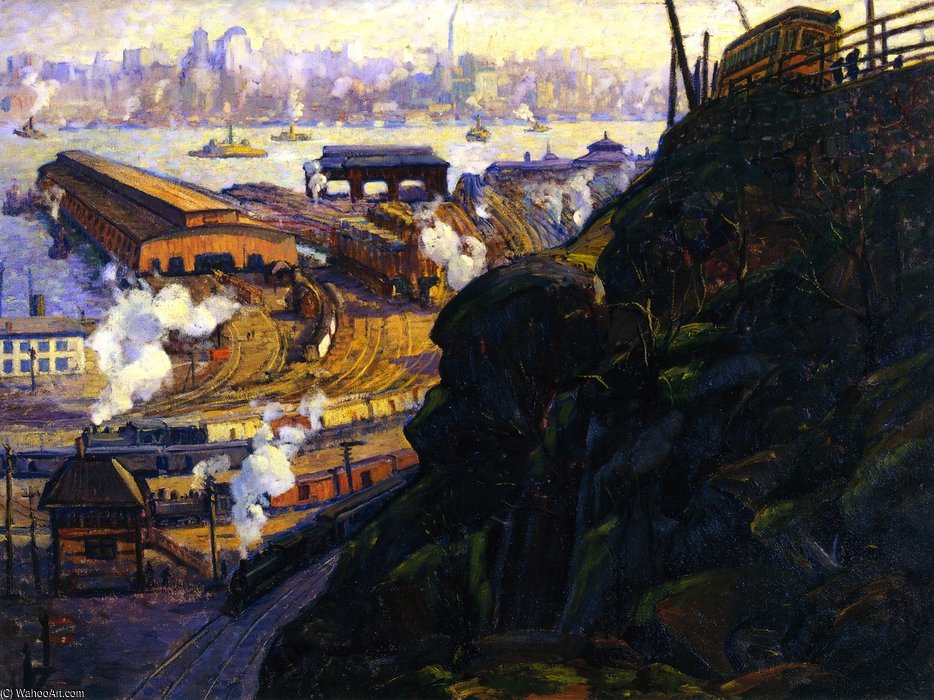 View Of Manhattan From The Terminal Yards, Wehhawken — Leon Kroll