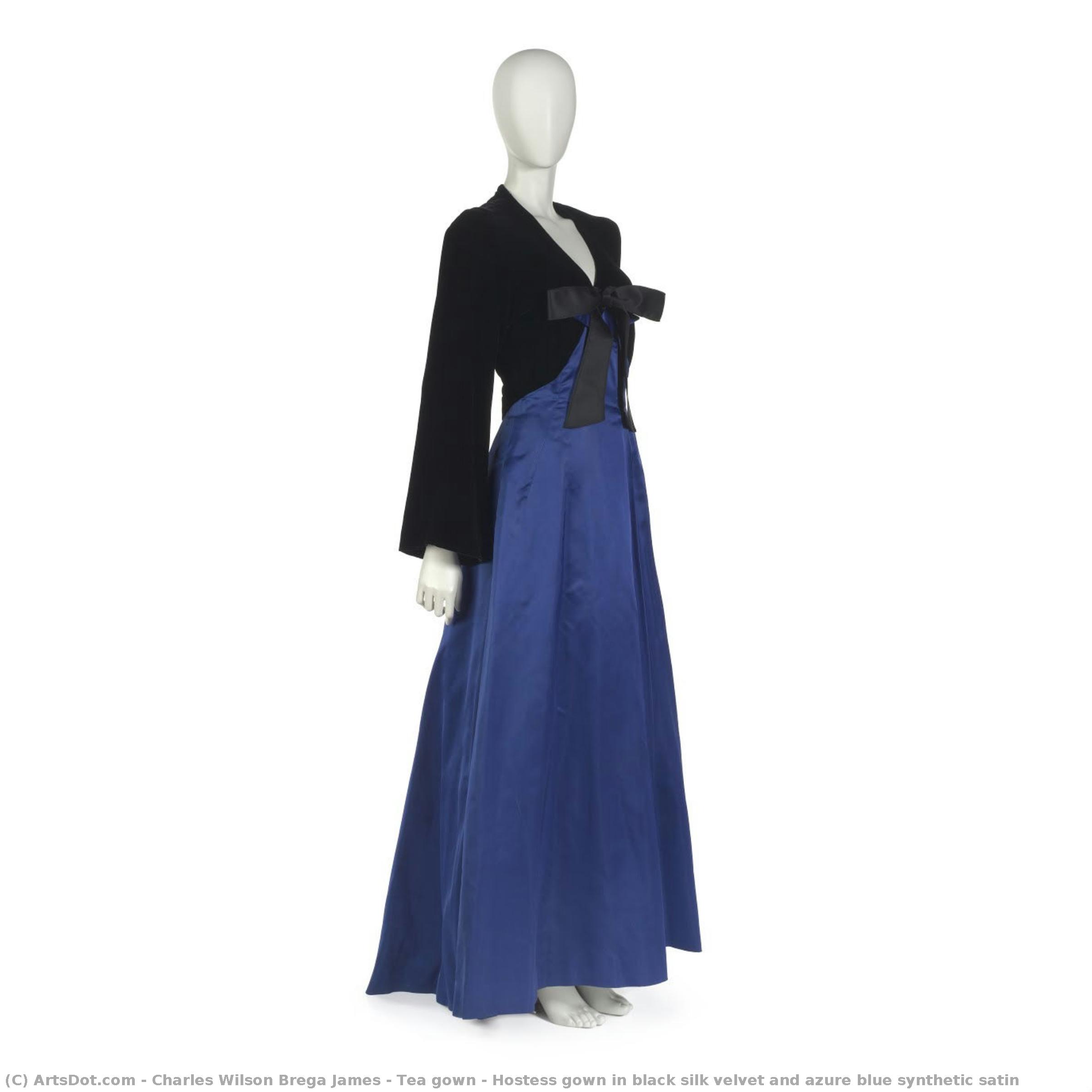 Tea Gown - Hostess Gown In Black Silk Velvet And Azure Blue Synthetic Satin — Charles Wilson Brega James