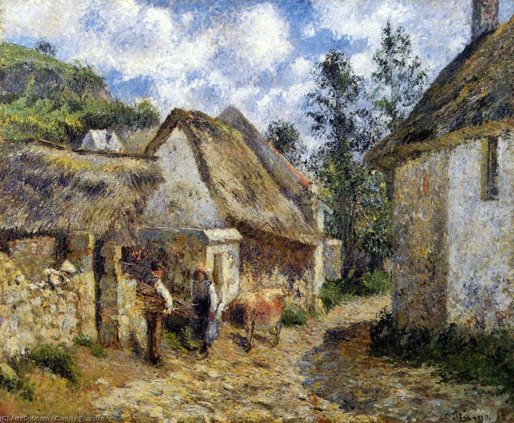 A Street In Auvers (thatched Cottage And Cow) — Camille Pissarro
