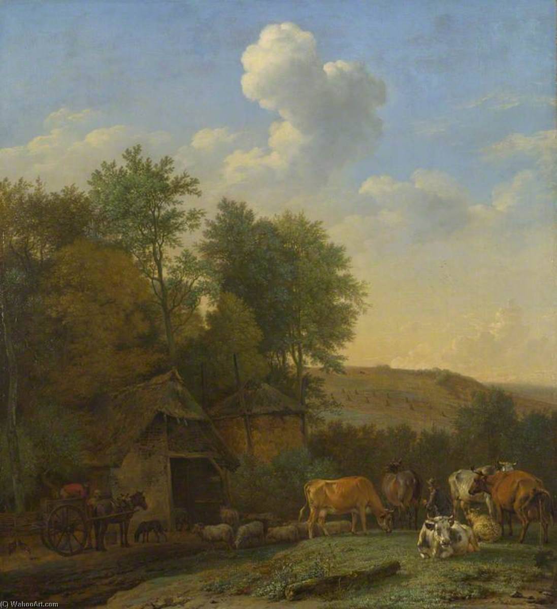 A Landscape With Cows, Sheep And Horses By A Barn — Paulus Potter