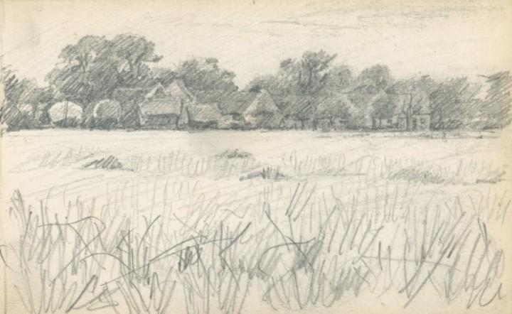 View Across A Field Towards The Village Of Childwick Green — Sir George Clausen