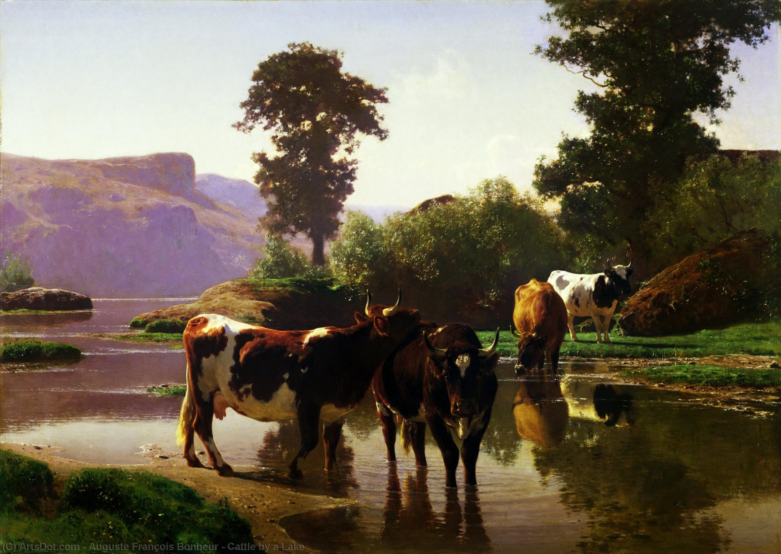 Cattle By A Lake — Auguste François Bonheur