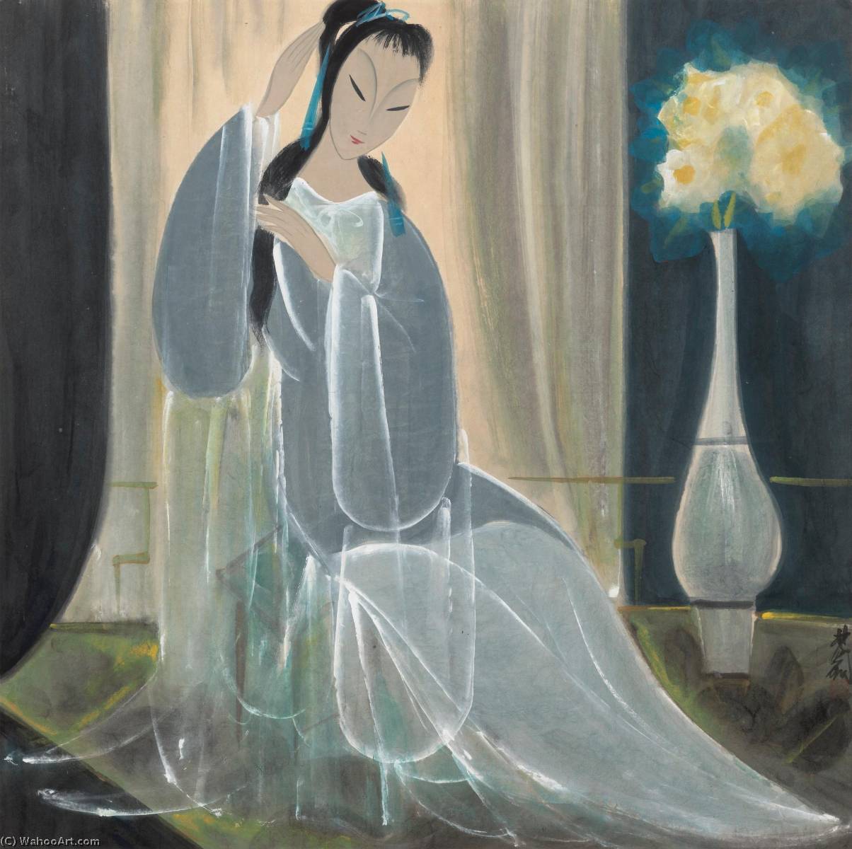 Seated Lady By The Veil — Lin Fengmian Flying Geese Over The Lotus Pond
