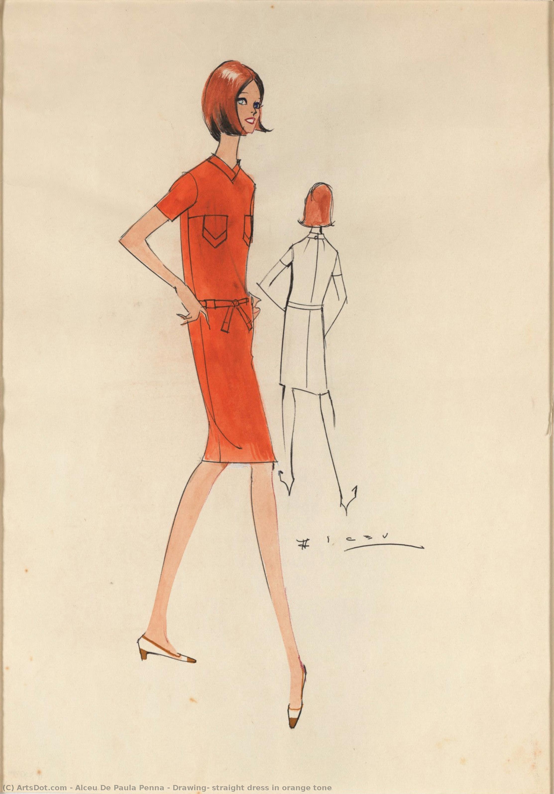 Drawing, Straight Dress In Orange Tone — Alceu De Paula Penna