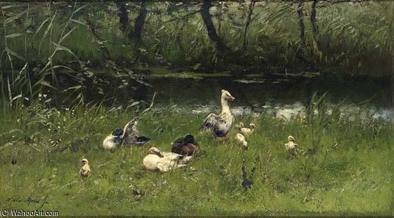 Ducks And Their Ducklings — Willem Maris