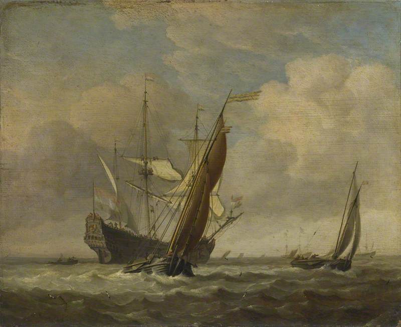 Two Small Vessels And A Dutch Man Of War In A Breeze — Willem Van De Velde El Anciano