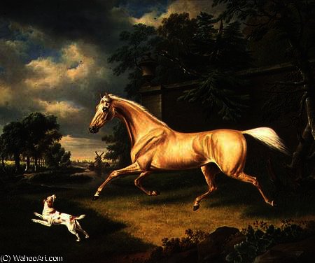 A Palomino Frightened By An Oncoming Storm With A Spaniel — Charles Towne