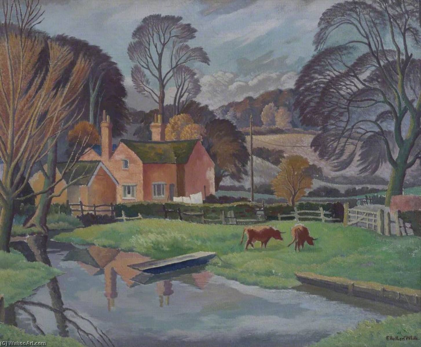 Landscape With Cows And A Punt — Ethelbert White