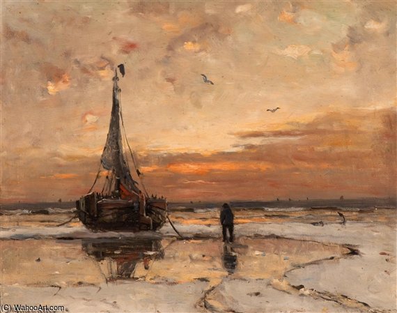 Anchored Barge At Dusk — Gerhard Morgenstjerne Munthe