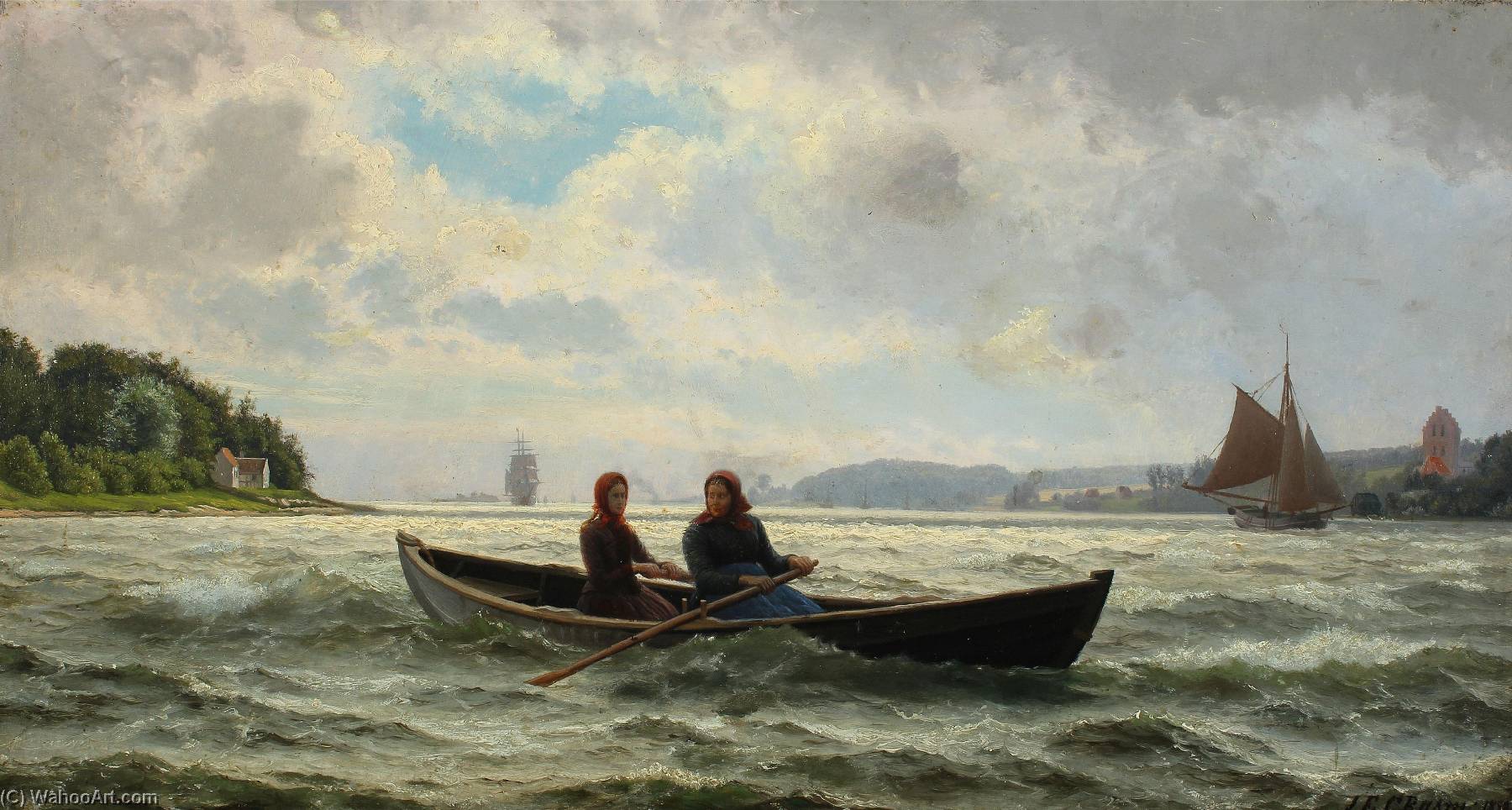 A Mother And Her Daughter In A Boat — Jens Erik Carl Rasmussen