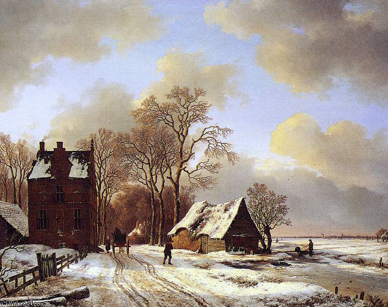 Man And Horse At Inn Sun — Andreas Schelfhout
