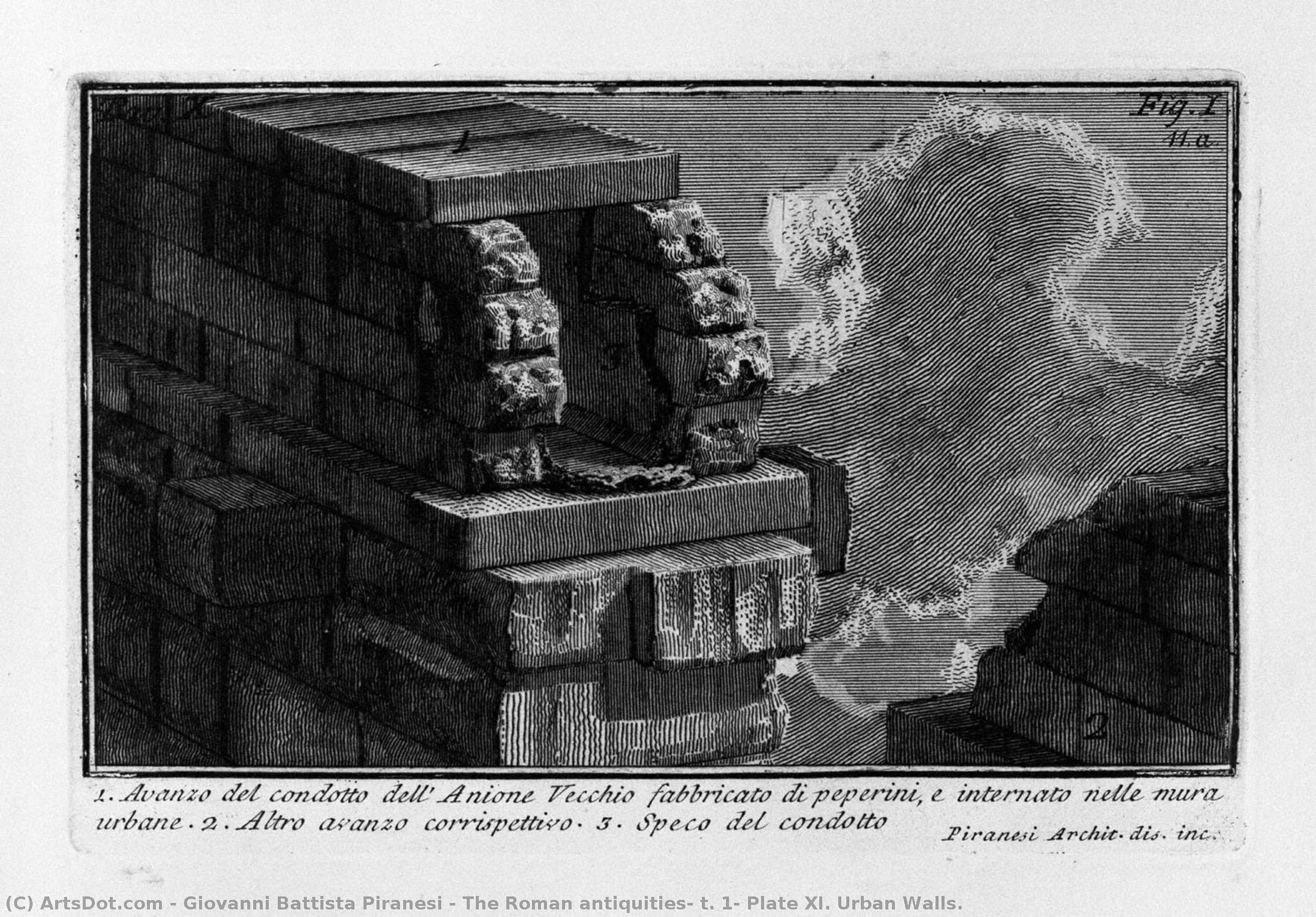The Roman Antiquities, T. 1, Plate Xi. Urban Walls. — Giovanni Battista Piranesi