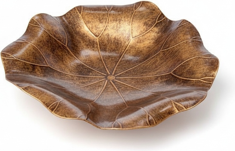 Gilded Leaf Wood Sculpture Bowl
