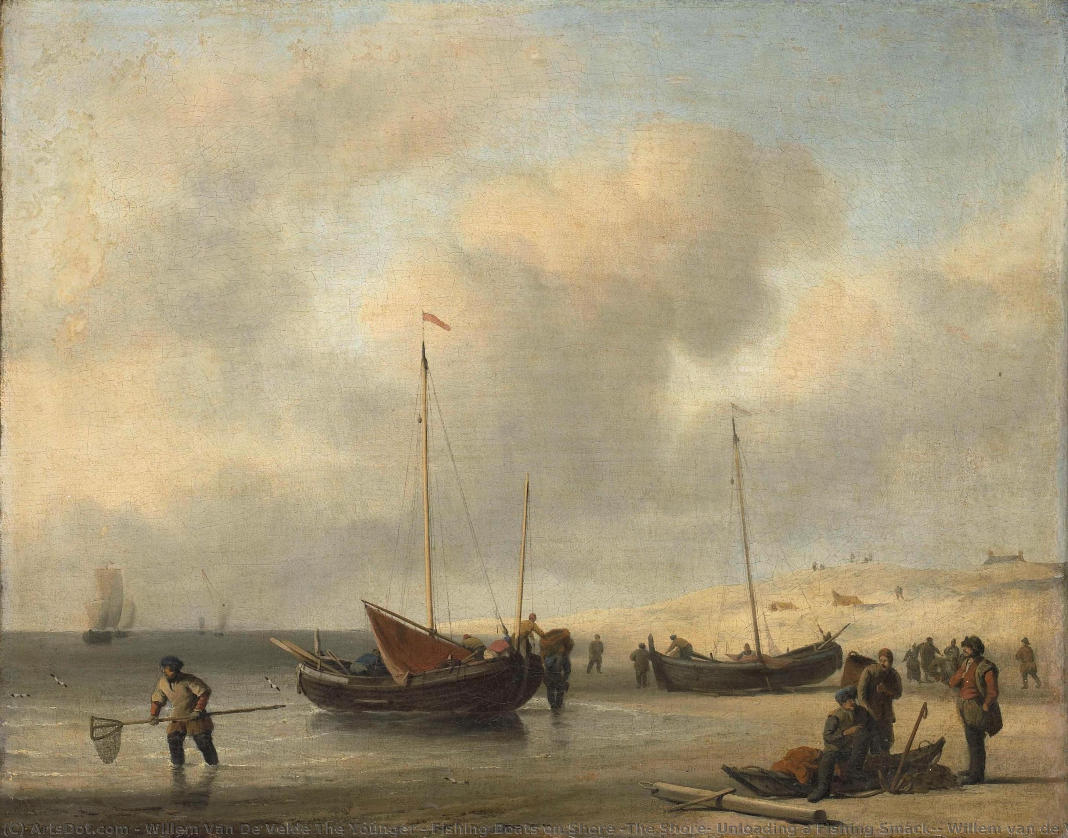 Fishing Boats On Shore (the Shore, Unloading A Fishing Smack), Willem Van De Velde (ii), 1650 - 1707 — Willem Van De Velde The Younger
