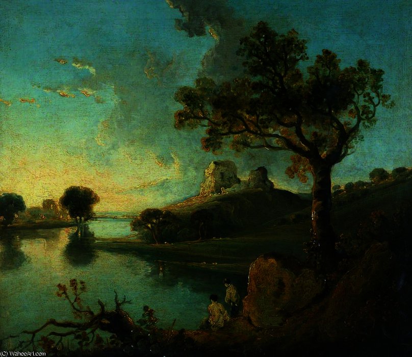 River Scene With A Ruined Castle And Figures — リチャード・ウィルソン