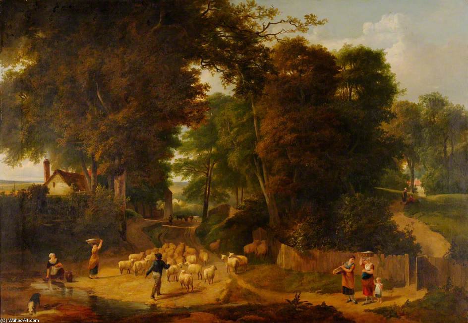 Landscape With Sheep On A Road — Edward Charles Williams